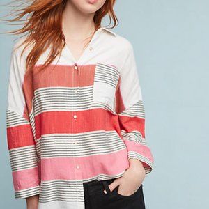 Anthropologie Holding Horses Pink & Red Striped Button-Up Shirt